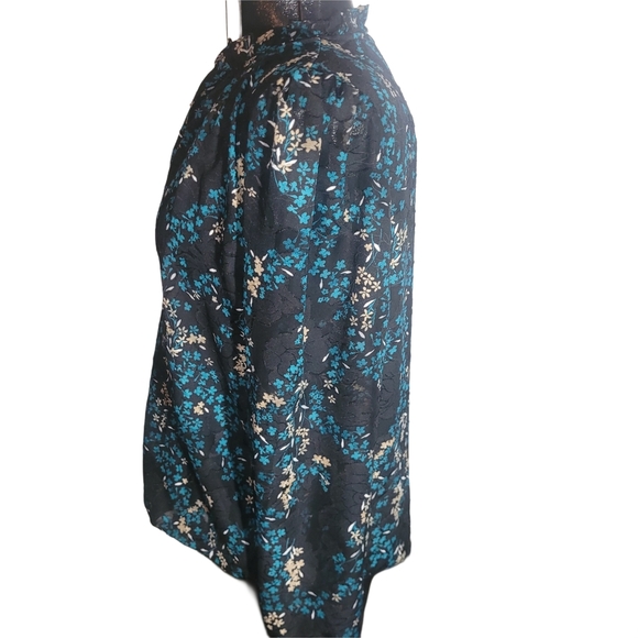 Tamara H Floral Black and Teal Blouse XL - Picture 5 of 7